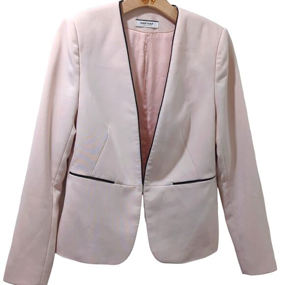 NAF NAF No Lapel Blazer Light Baby Pink Black Trim Women's Size S - Picture 1 of 9